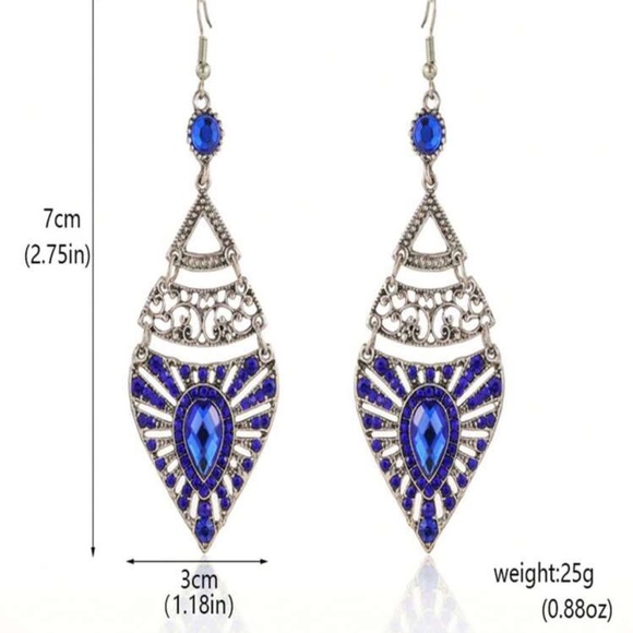 Boho Tibetan Teardrop Colorful Pendant Dangle Large Crystal Statement Earrings - Picture 7 of 7